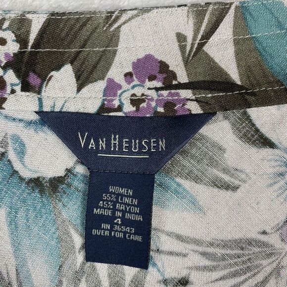 Womens Van Heusen Linen Floral‎ Maxi Skirt Size 4 Blue Tropical Flare - Picture 6 of 9